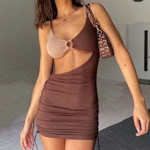 The Kript Brown Cutout Mini Dress